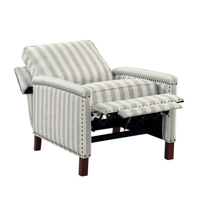 1Pc Push Back Recliner Chair Stripe Pattern Fabric Upholstery Nailhead Trim Solid Wood Classic Traditional Living Room Furniture