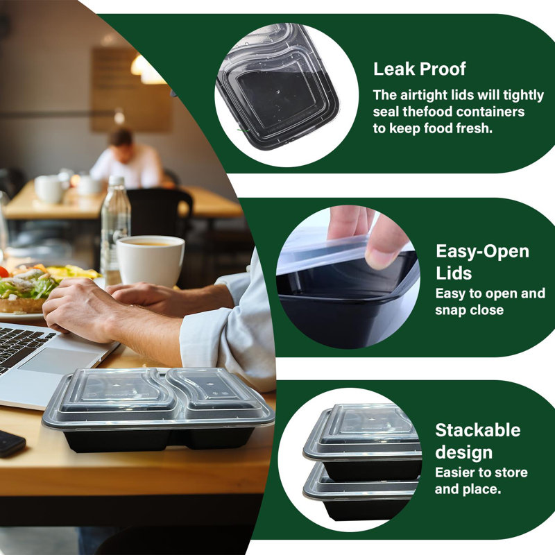 32oz Meal Prep Containers Reusable 2 Compartment Food Storage Pack Of 30