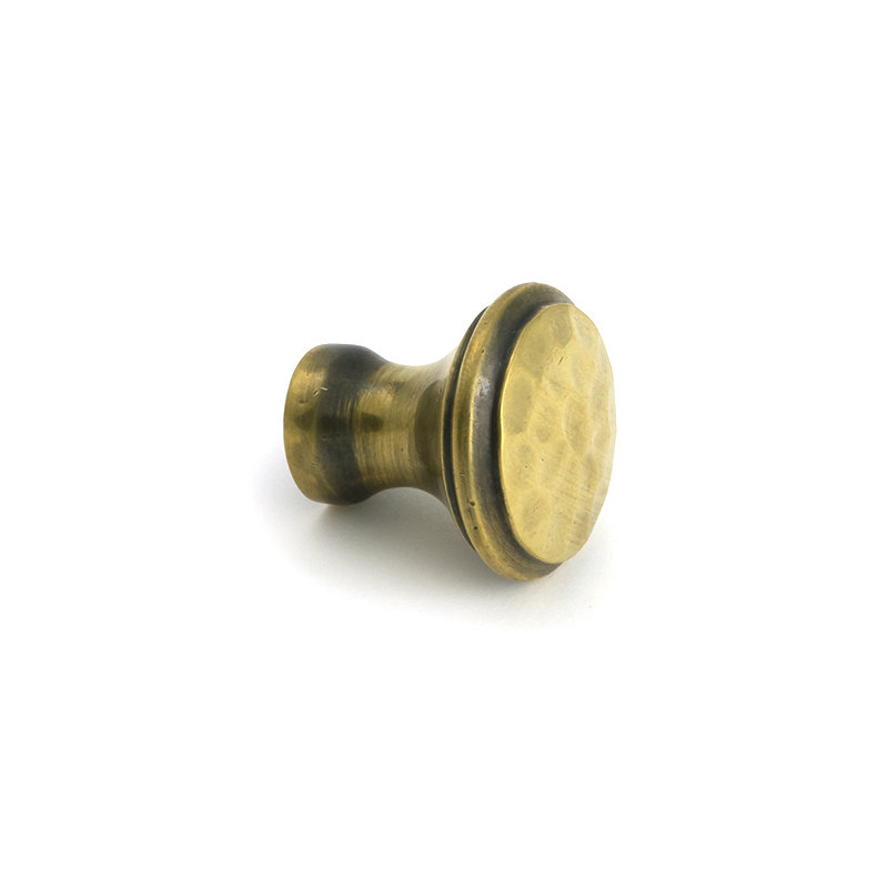 Hammered Round Knob, Aged Brass, 0.79" Knob Diameter
