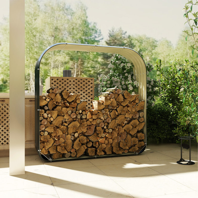 Support de rangement pour bois de chauffage en acier galvanisé pour remise de bois, remise de 4,7 pi x 1,4 pi x 4,7 pi avec bord caoutchouté pour la sécurité et gants pour un assemblage facile