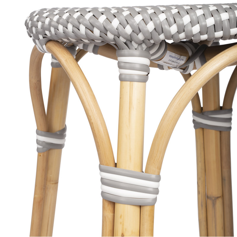 Tobias Rattan Bar Stool & Counter Stool, Gray/White Dot/Natural Rattan Frame, Bar Stool (30" Seat Height)