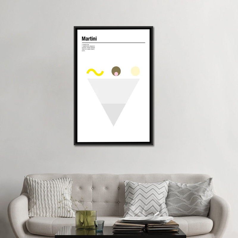 « martini », impression sur toile, H 26 po x l 18 po x P 1,5 po, Toile avec cadre noir, Pas de tapis