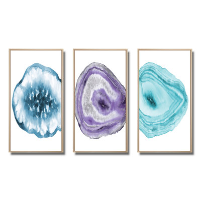 «Geode Slices of Agates and Amethyst», reproduction sur toile flottante 3 pièces