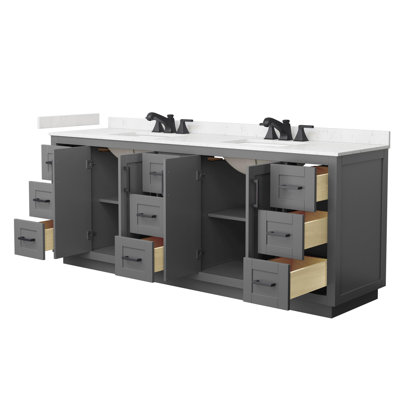 Meuble-lavabo double autoportant de 84 po avec plateau en marbre Miranda