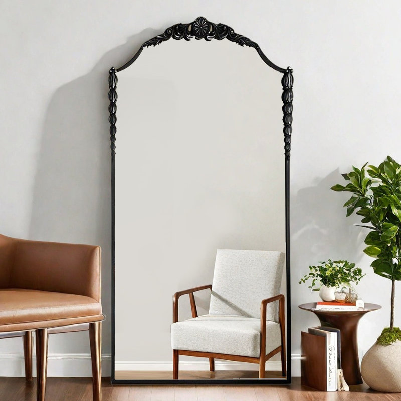 High-Definition Full-Body Mirror With American-Style Vintage Floral Border, 62.99” x 23.62”