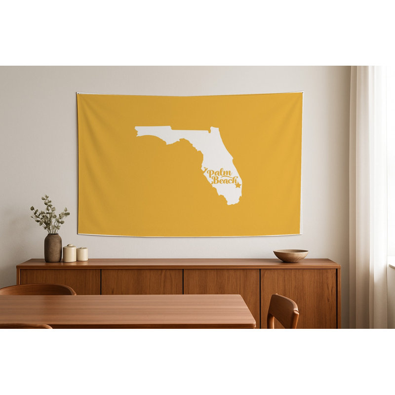Palm Beach, la douce demeure — Silhouette de l'État de Floride — Tapisserie murale tissée de paysage, H 50 po x l 70 po