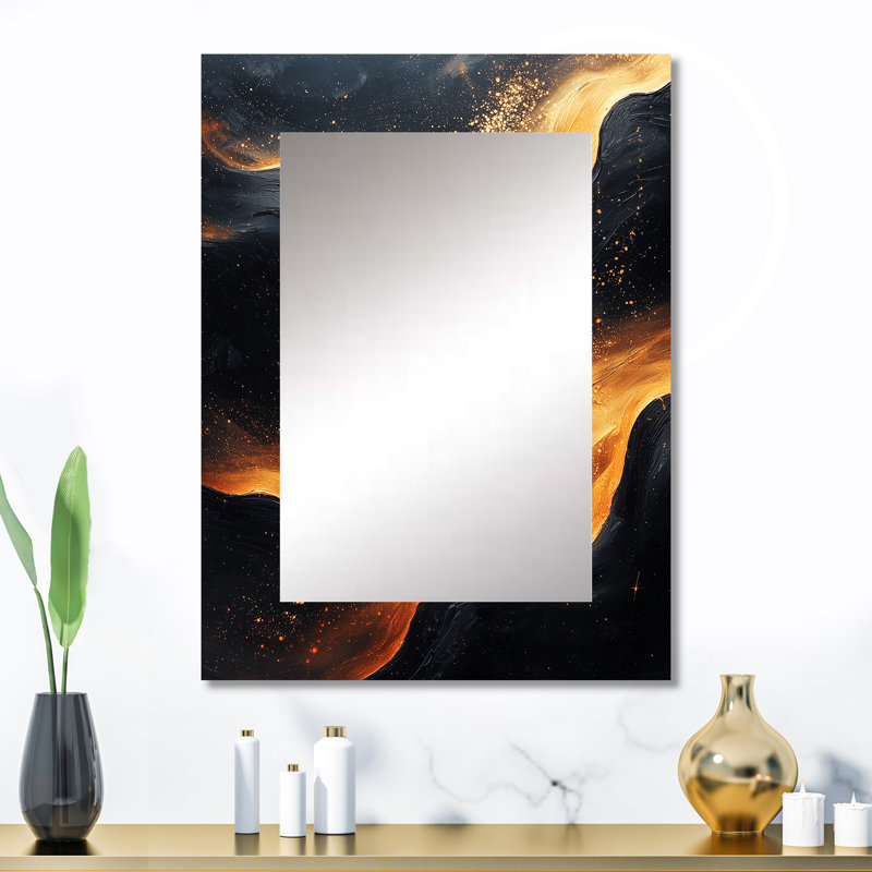 «Black and Gold Ethereal Dream II - Waves Unique Wall Mirror», 32 po x 24 po