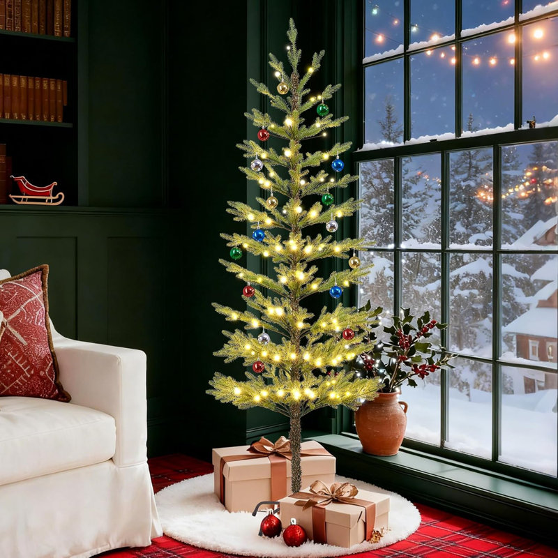  Arbre de Noël 6 pi 132l avec aiguilles blanches, ornements et télécommande