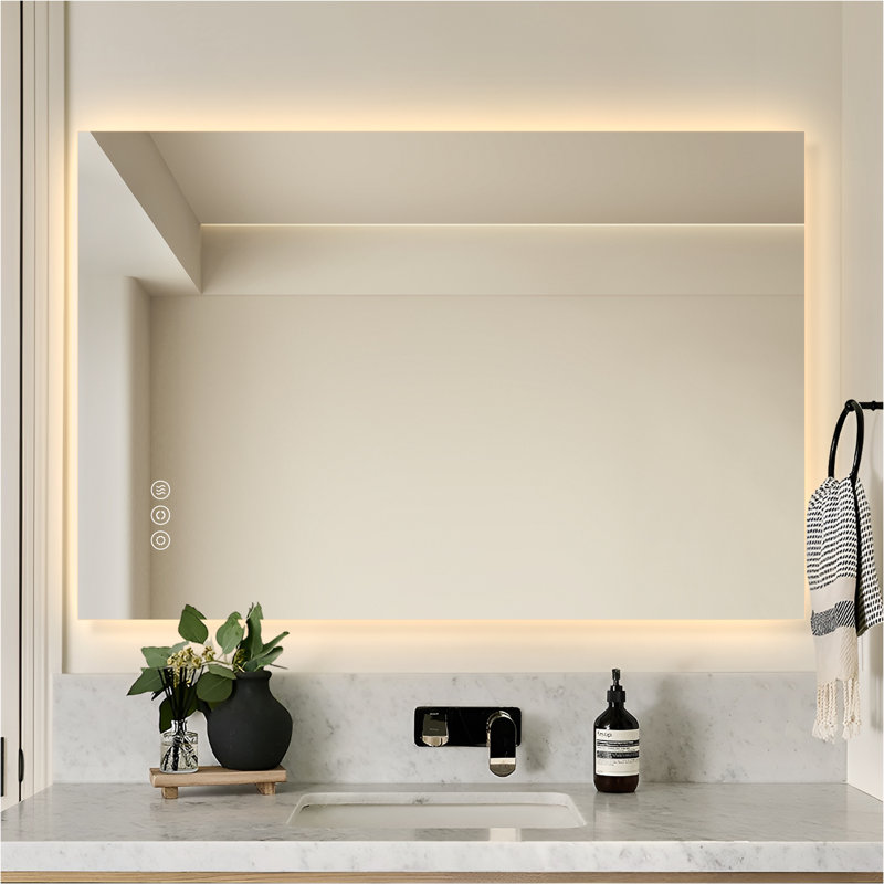 Miroir de salle de bain à DEL rétroéclairé sans cadre avec 3 modes d'éclairage, Horizontal/Vertical, 36 po x 30 po