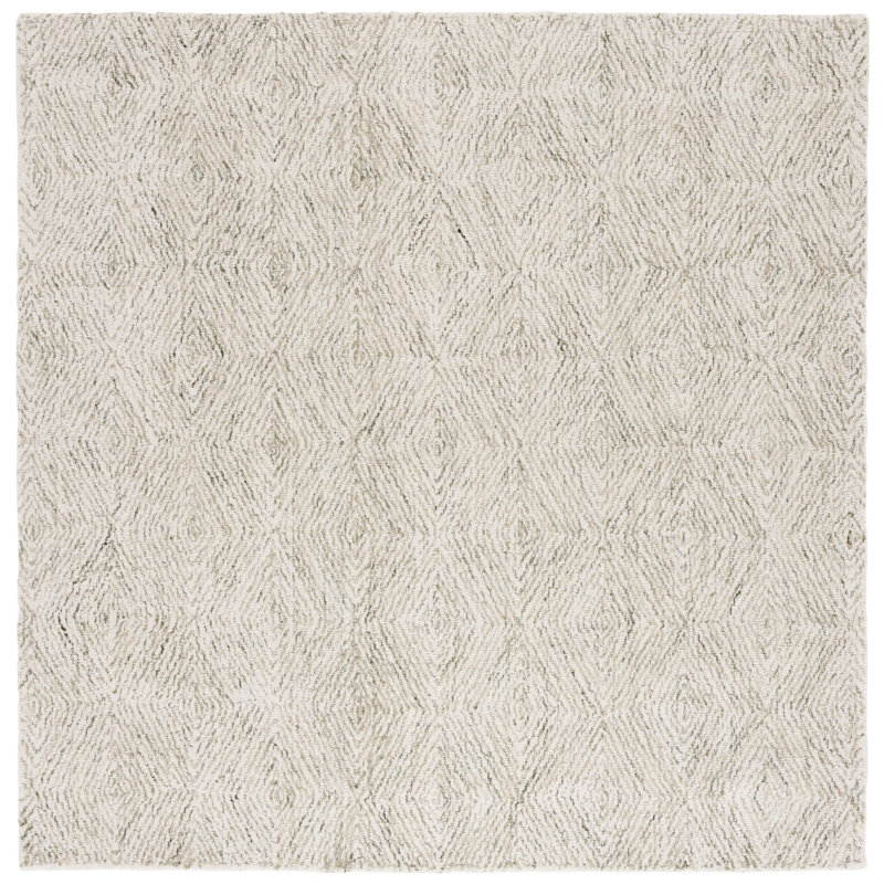Stavro Hand Tufted Wool/Cotton Geometric Rug in Light Green/Ivory, Runner 2'3" x 9'