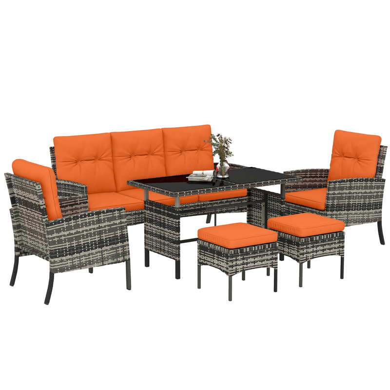 Outsunny 7 Seater Rattan Garden Furniture Set Patio Dining Set Orange