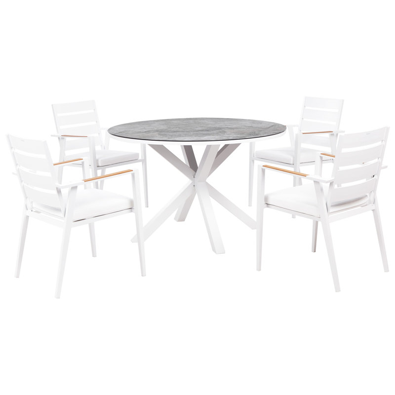 Elyria 4 - Person Patio Dining Set with Round Table , Cushions Included, White