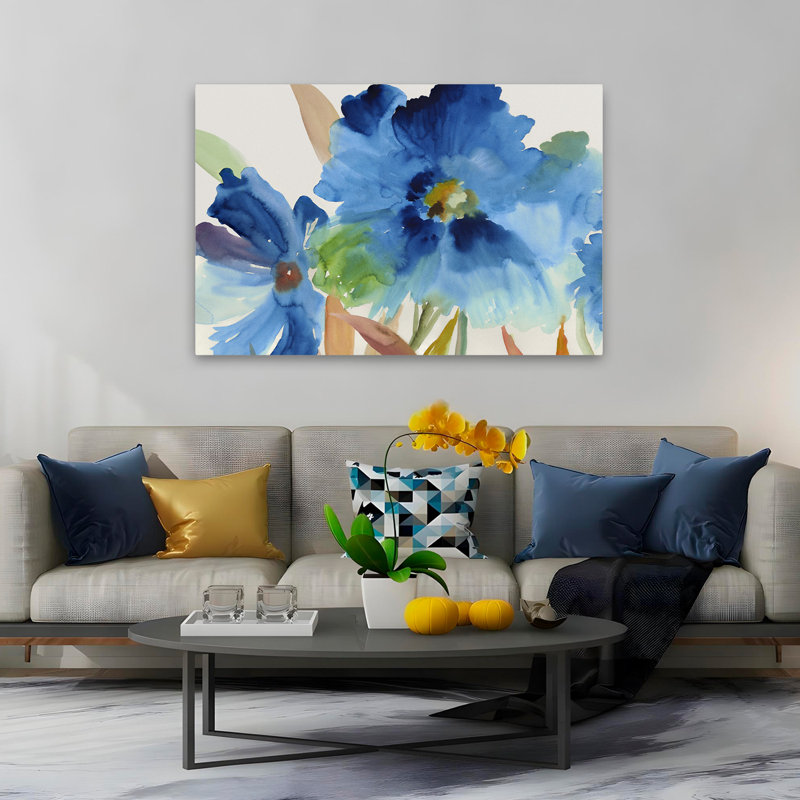 Plantes, fleurs, abstrait, art floral indigo, H 40 po x l 60 po