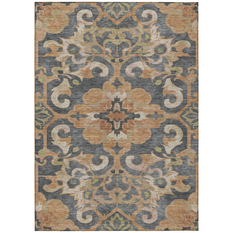 Machine Washable Indoor/Outdoor Xhevrie Terracotta Rug, Rectangle 10' x 14'