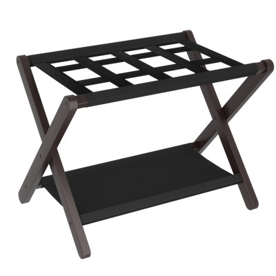 Porte-bagages, support de valise pliable avec tablette de rangement, porte-bagages robuste pour chambre d'hôtel, peut contenir jusqu'à 141 lb, brun