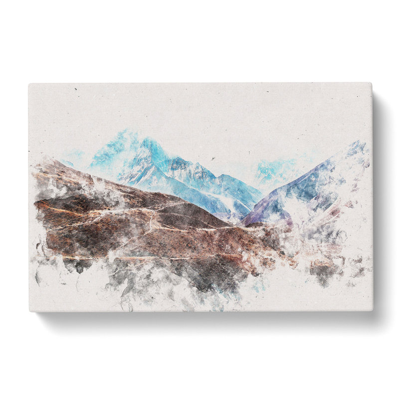 Mount Everest In The Himalayas Watercolour - Wrapped Canvas Print, 50cm H x 76cm W x 3cm D