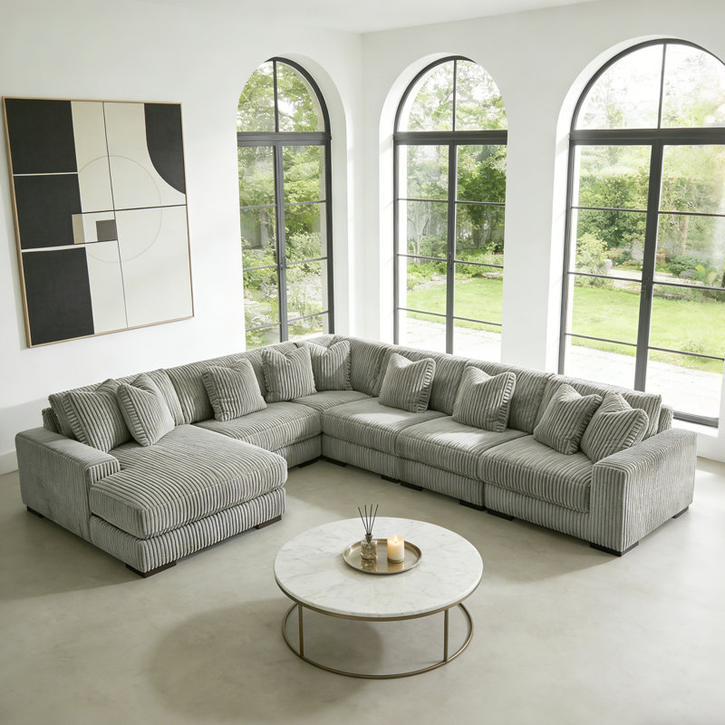 Lindyn 6-Piece Sectional With Chaise, Fog Polyester