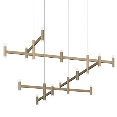 Lustre Systema Staccato 57" à 28 lumières, structure carrée, laiton