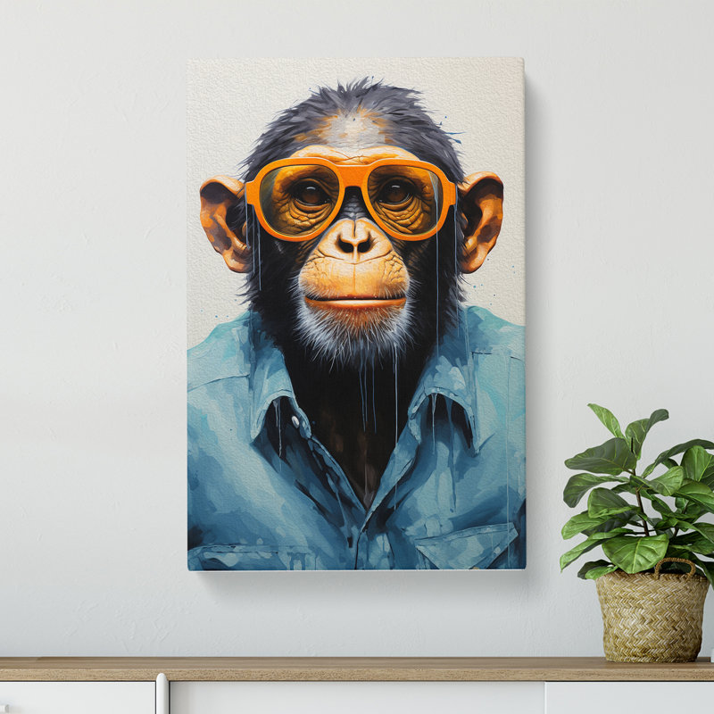 Monkey with Glasses Painting - Wrapped Canvas, 50cm H x 35cm W x 3cm D