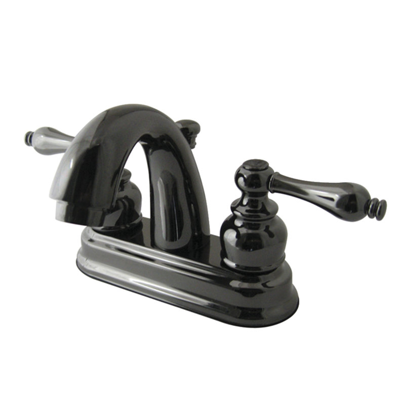 Kingston Brass Water Onyx Two-Handle 3-Hole Deck Mount 4" Centerset Bathroom Faucet with Plastic Pop-Up