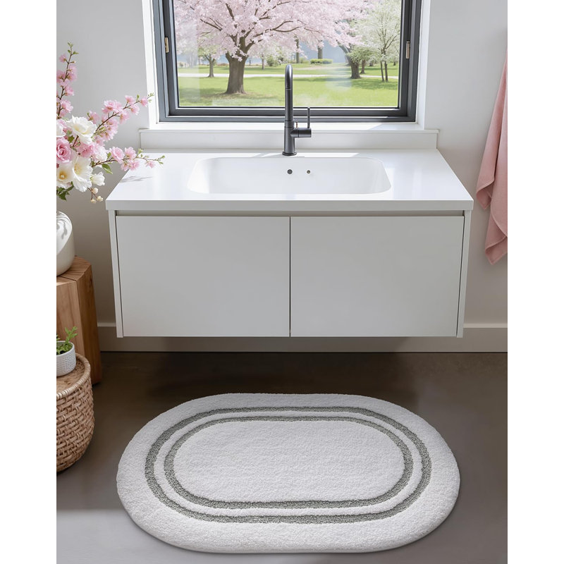Oval Bath Mats For Bathroom,Absorbent Bath Mat, Washable Microfiber Bathroom Rug With Non Slip Backing,(Light Grey/17X30)