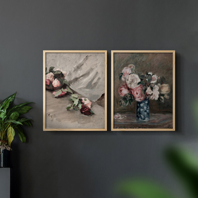 «Vintage Floral», ensemble de 2 estampes numériques encadrées, Naturel, H 12 po x l 30 po