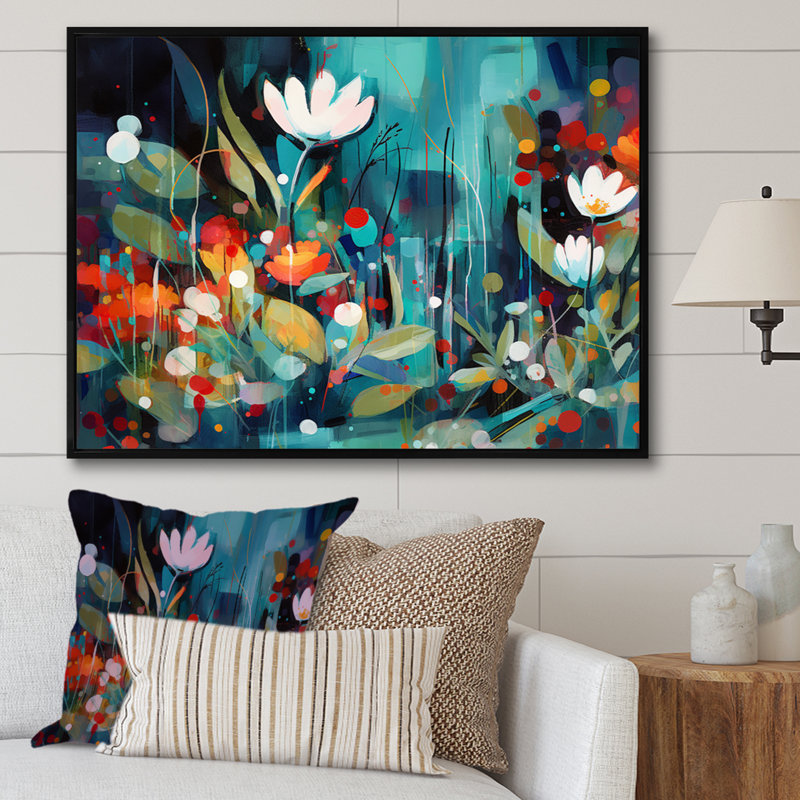Nayte Red Vibrant Garden Symphony II sur impression sur toile, H 16 po x l 32 po x P 1 po, Cadre flottant noir