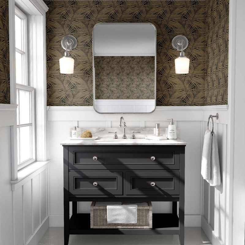 Tommy Bahama Shadow Palms Peel And Stick Wallpaper Roll, Noir