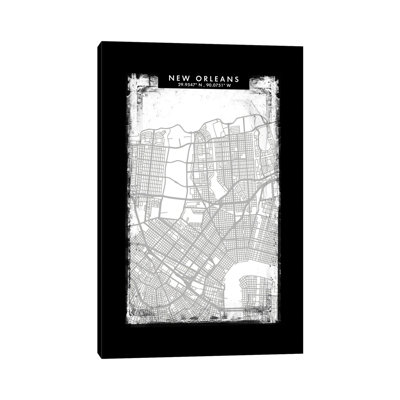 New Orleans City Map Black White Grey Style by WallDecorAddict - No Frame Gallery-Wrapped Canvas Giclée on Canvas