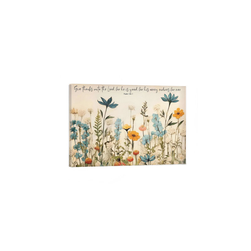 «Christian Blue Floral Scripture», art mural à dos en bois 20 po x 30 po