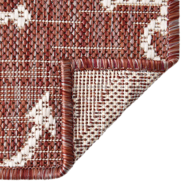 Tapis d'intérieur / extérieur en plastique tissé à la machine en rouge / ivoire, Tapis de couloir 2 pi 7 po x 12 pi