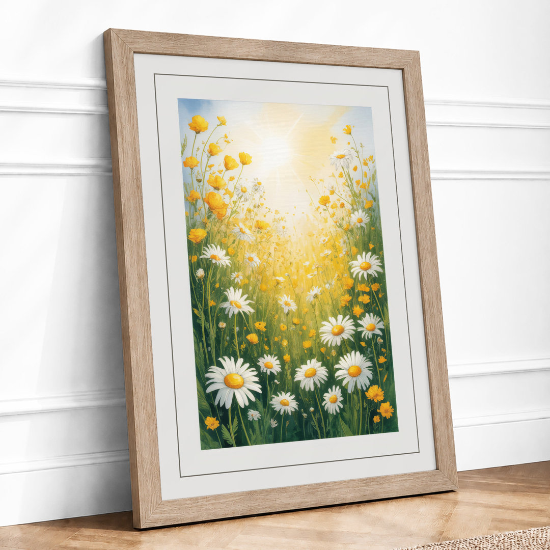 Sunlit Daisy Meadow Botanical - Framed Print