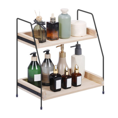 Comptoir de salle de bain à 2 niveaux, tablette de rangement avec poignées en métal, unité de rangement de bureau