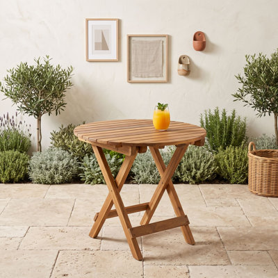 Outdoor and Indoor Foldable Acacia Wood End Table, Adjustable Space-Saving Side Table
