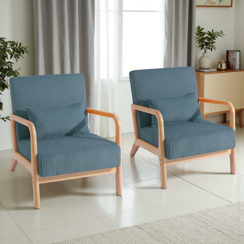 Fauteuil d'appoint Jyrin Mid Century, Bleu, Bois naturel, 2