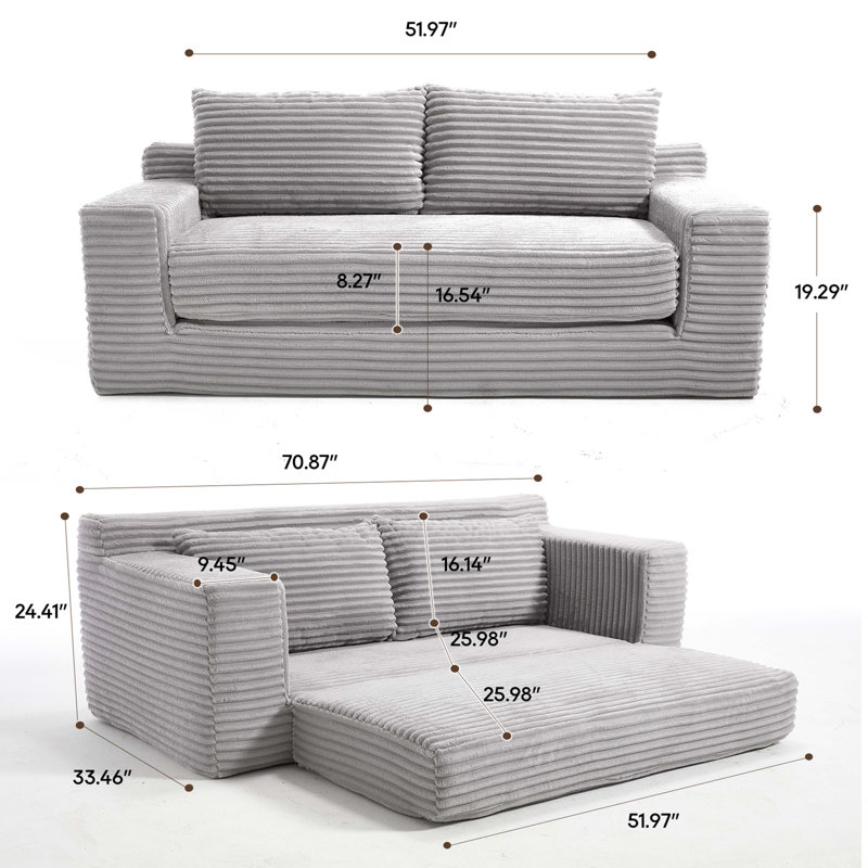 Loveseat Sofa  With Memory Foam & Steel Frame , Convertible 2-In-1 Design, Corduroy Fabric - Compact Couch For Small Spaces, Apartments, Home Office & Bedroom