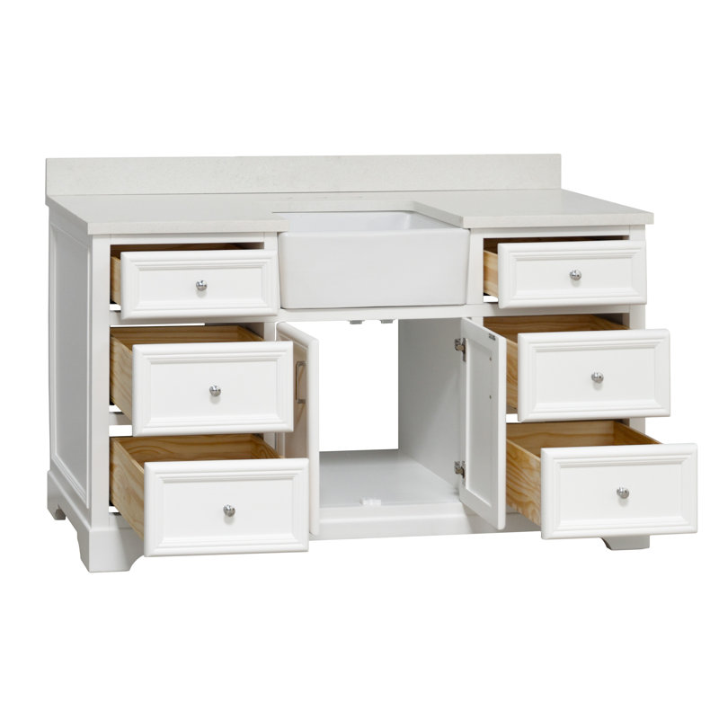 Emiliano 60" Single Bathroom Vanity Set, White, Quartz