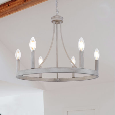 6 - Light Dimmable Wagon Wheel Chandelier