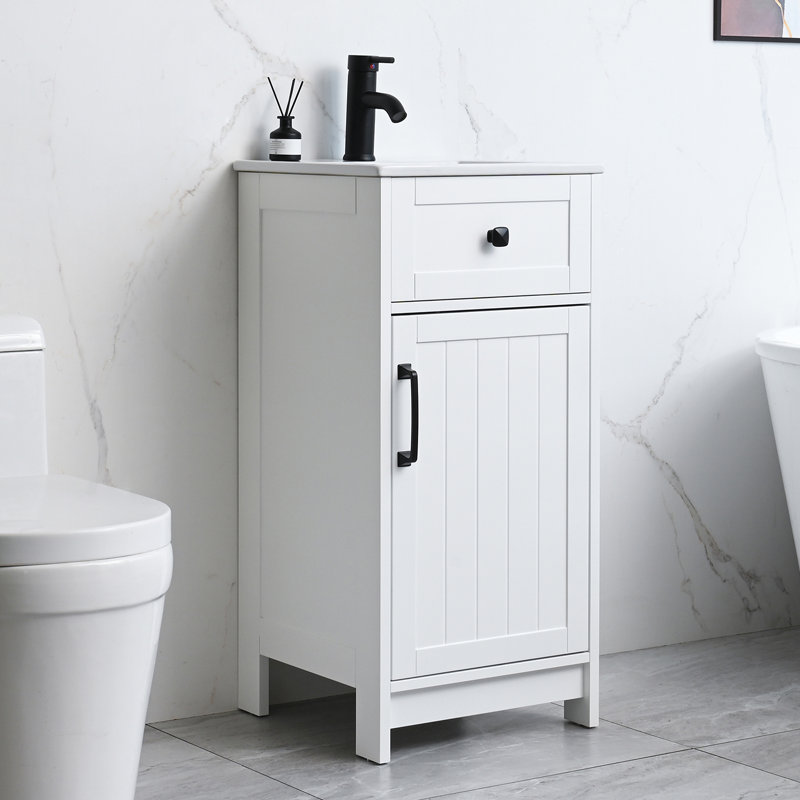 Meuble-lavabo moderne 16 po avec lavabo, Blanc, Noir