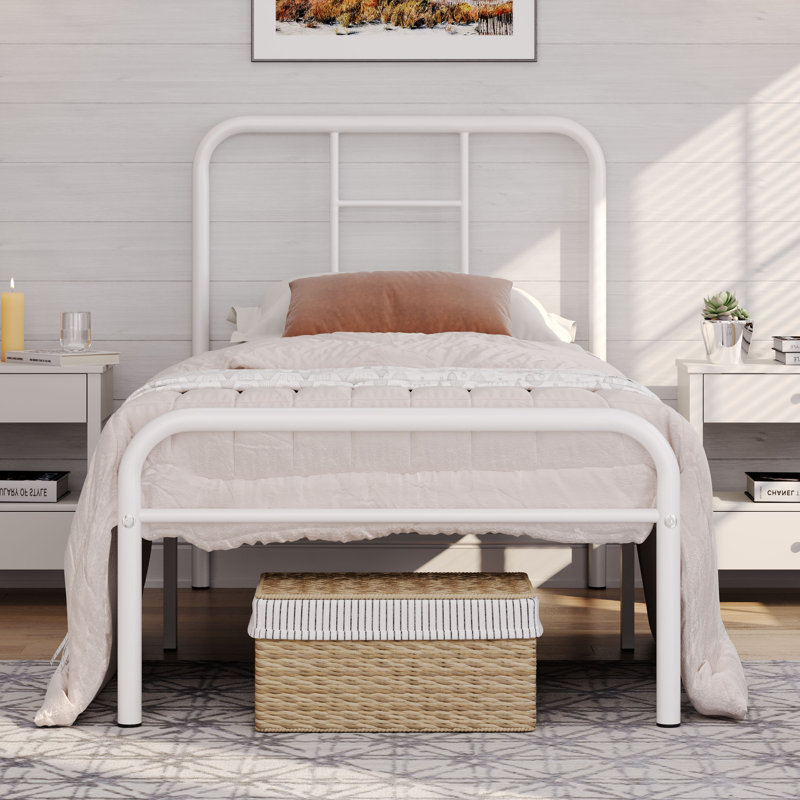 Metal-Framed Bed with High Headboard, Single (3'), White
