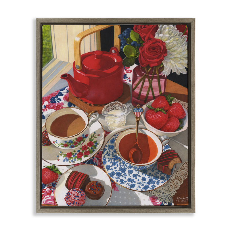 «Patriotic Tea Party» par Mardell Schuster, Cadre flottant orme Montalcino, H 21 po x l 17 po