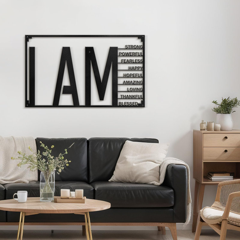 I AM Inspirational Quote, H 18,6 po x l 30 po x P 0,05 po, Noir