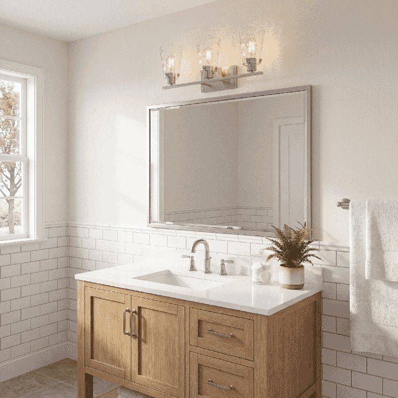 Amabella 4-Light Dimmable Nickel Vanity Light, 9.25" H x 32.5" W x 32.5" D, 4 Lights