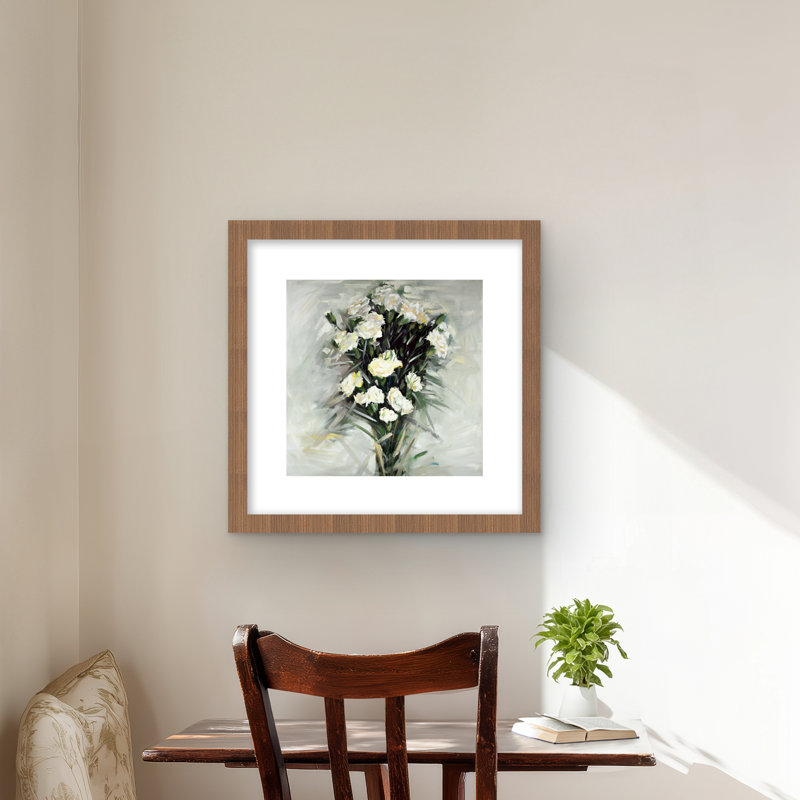 Lisianthus White Bouquet - reproduction botanique encadrée, H 16 po x l 16 po