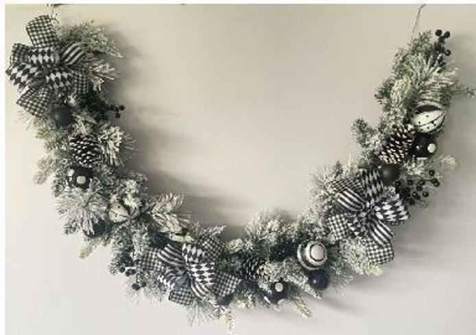 Flocked Pine With Harlequin Ornaments And Bows Artificial Christmas Garland - 6' X 8" - Unlit