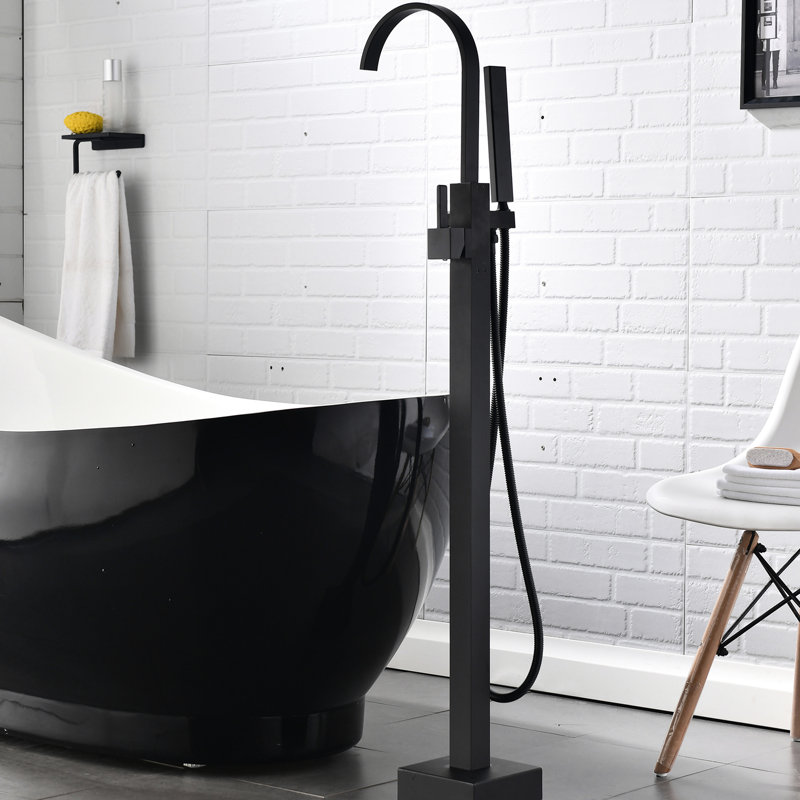 Robinet de baignoire à fixation au sol avec douche à main flexible - Robinets de baignoire à pattes à finition noire et finition matte