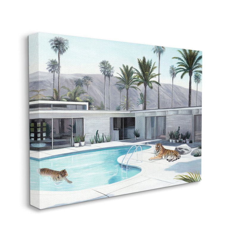 «Tiger Summer Piscine Modern House Palm Trees» par Daphne Polselli - impression d'art graphique, H 16 po x l 20 po