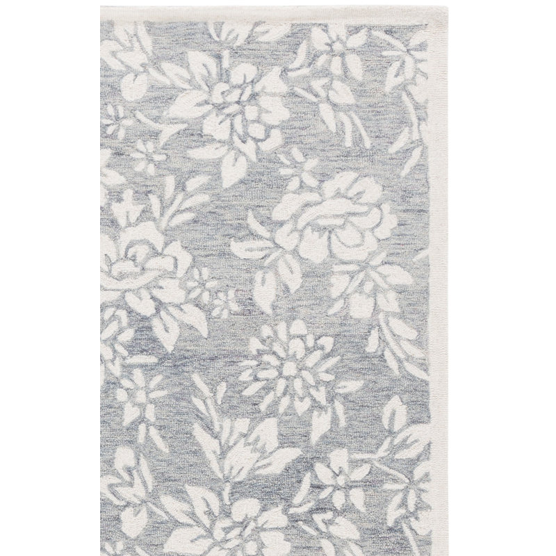 Jardin 758 Hand Tufted Wool/Cotton Floral Rug in Gray/Ivory, Rectangle 4' x 6'