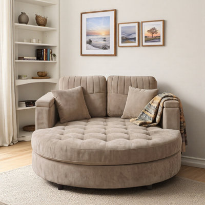 Chaise longue rembourrée incurvée avec accoudoirs de rangement, siège capitonné et coussins amovibles