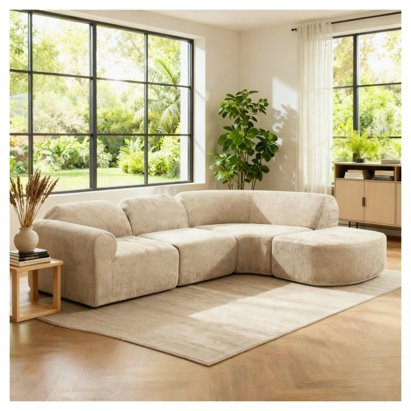 Canapé modulaire incurvé moderne avec repose-pieds espresso, Kaki